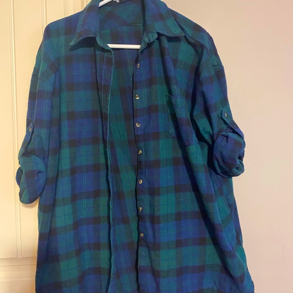 Over sized, Button up, flannel tunic top
